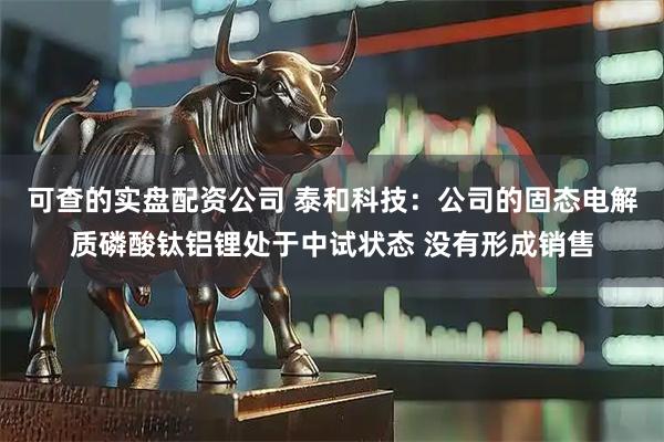 可查的实盘配资公司 泰和科技：公司的固态电解质磷酸钛铝锂处于中试状态 没有形成销售